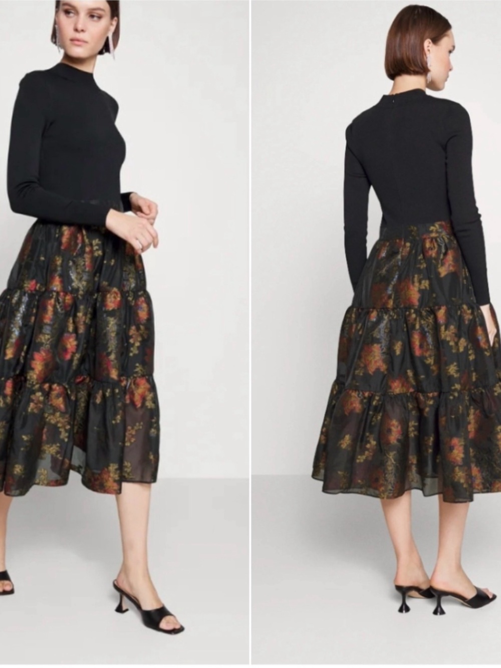 NWOT Ted Baker Audria Knit Bodice Tiered Midi Dress Size 0 - Picture 4 of 9